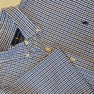 Ralph Lauren Navy and White Checkered Seersucket Shirt: XXL
